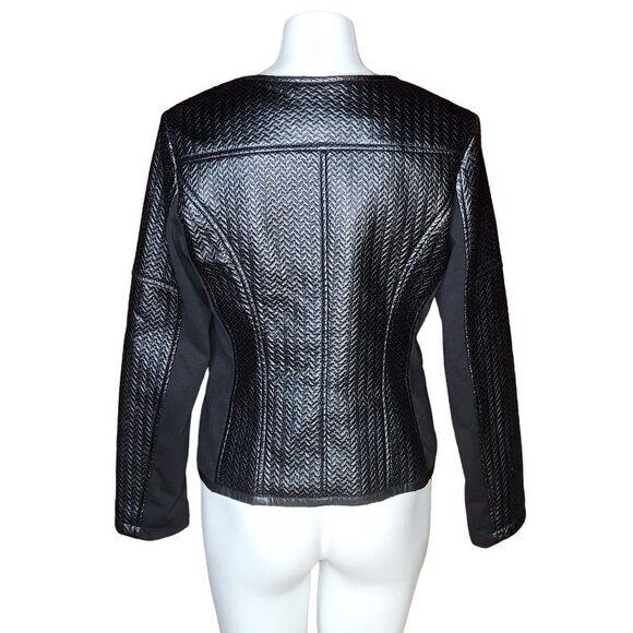 KUT From The Kloth Jacket Womens Medium Black Faux Leather Herringbone Fitted - Picture 10 of 10